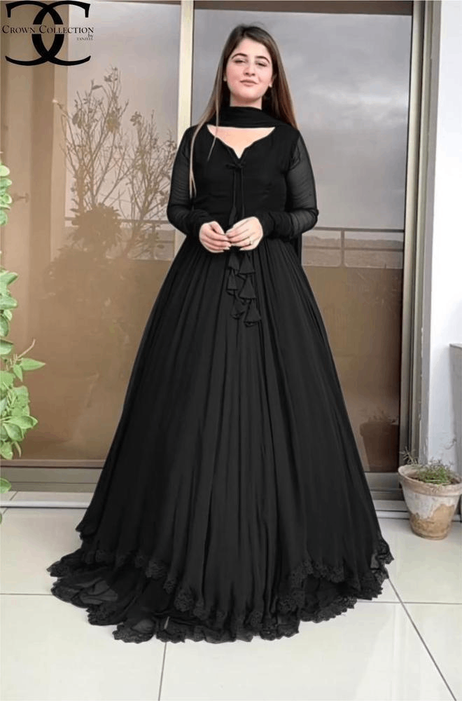 Three pieces women stitched chiffon playing maxi Plain