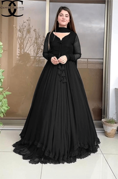 Three pieces women stitched chiffon playing maxi Plain