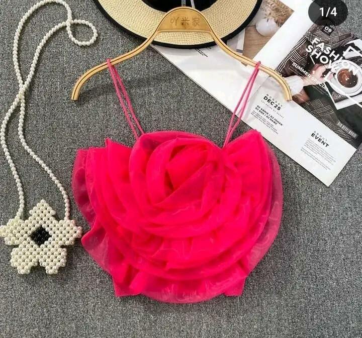 Chic vintage gauze corset, bustier, T-shirt with three-dimensional flowers