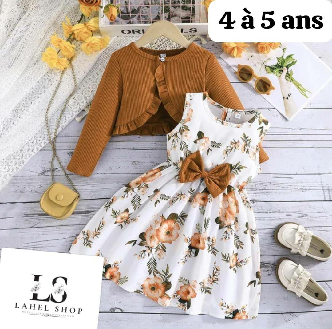 Robe fleurie enfant avec cardigan