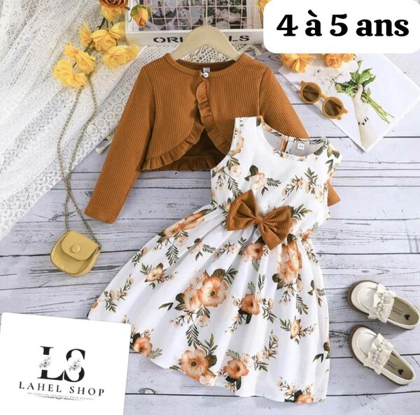 Robe fleurie enfant avec cardigan