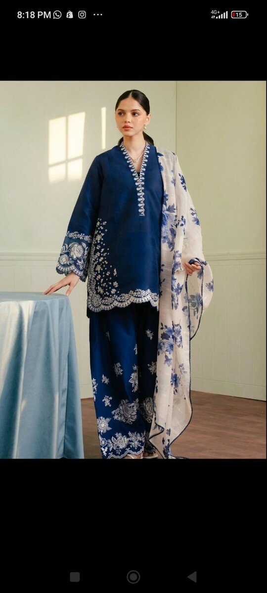 3 Pcs Unstitched Lawn dress - Navy Blue D1