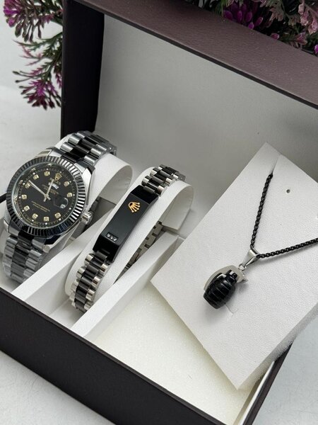 Rolex watch with bracelet and necklace available at seen