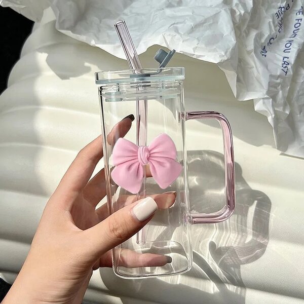 Tumbler with Straw and Pink Bow