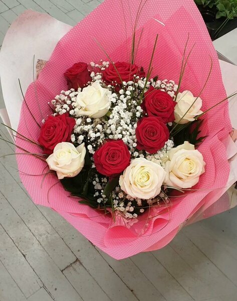 Bouquet naturel mixte rose rouge/blanc