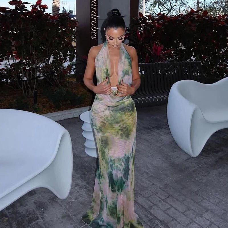 Robe Longue Dos Nu Imprimé