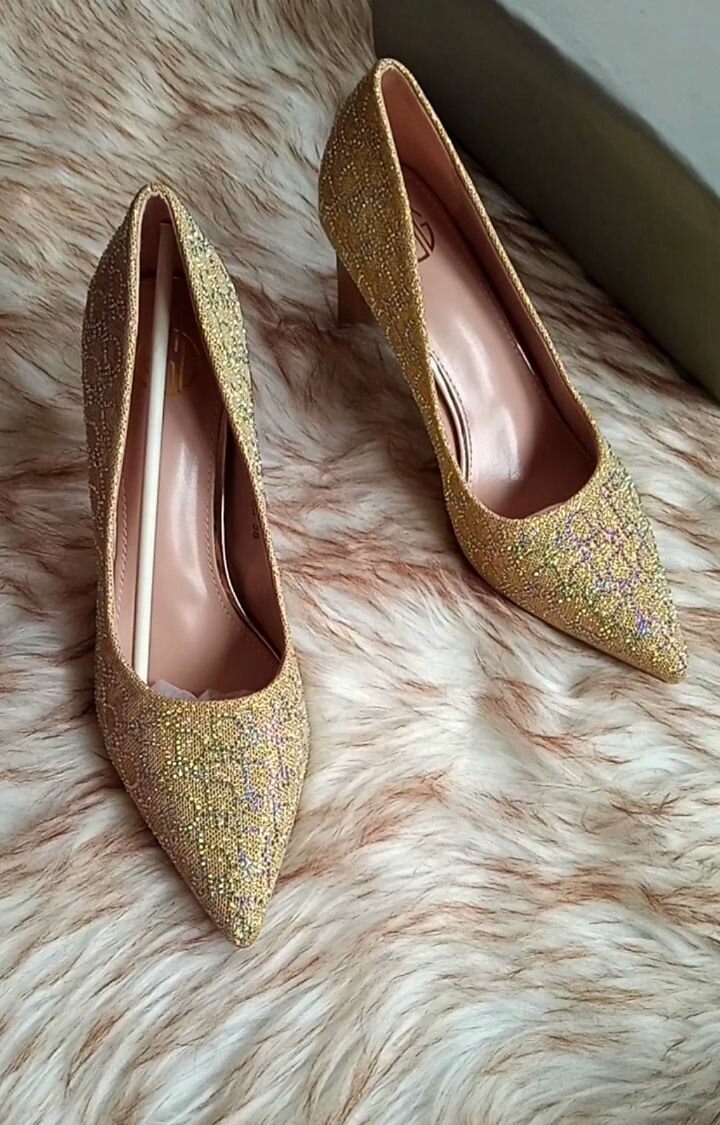 Gold rhinestone heels