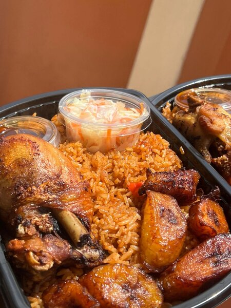 Jollof and Chicken with Plantain