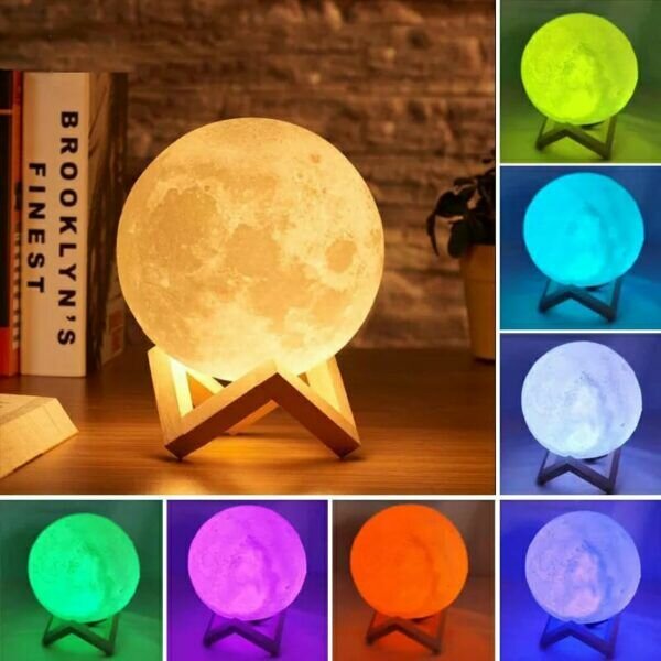 Led Moon Ball Lamp  3d Printed Lunar Lamp Colorful Night