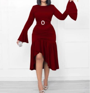 Long sleeves red dress