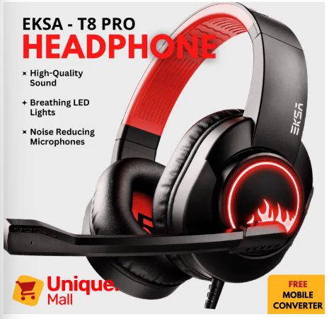 Eksa T8 Ps4 Gaming Wired Over Ear Headphones With Mic With Noise Canceling, Pc With Surround Stereo Sound, Led Light For Ps4, Pc, Laptop