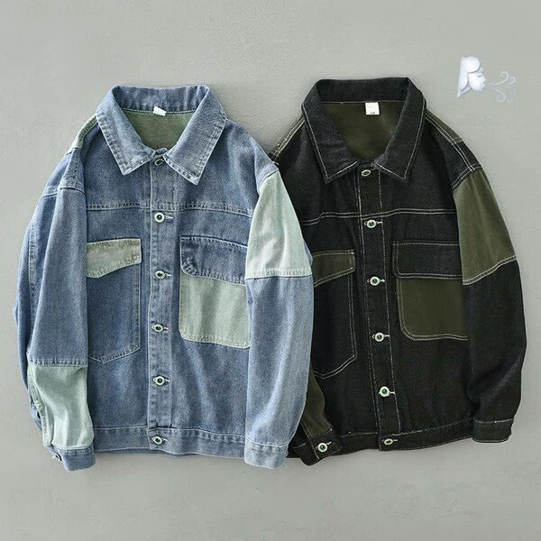 Veste en jean patchwork pour hommes