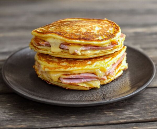Pancakes au jambon et fromage
