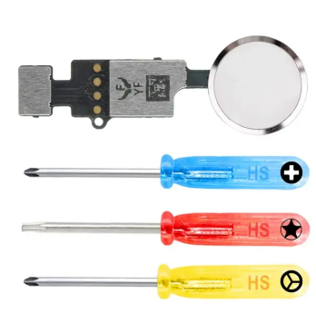 Home Button 4th Gen. YF Compatible with iPhone SE 2022 / SE 2020/7 / 8/7 Plus / 8 Plus - Fingerprint Touch ID Flex Cable Connector - Replacement - Incl. Screwdrivers - White