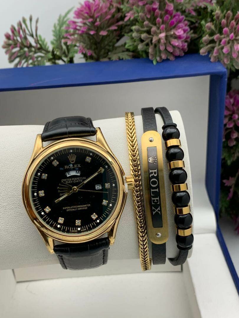 Leather watch and bracelet set