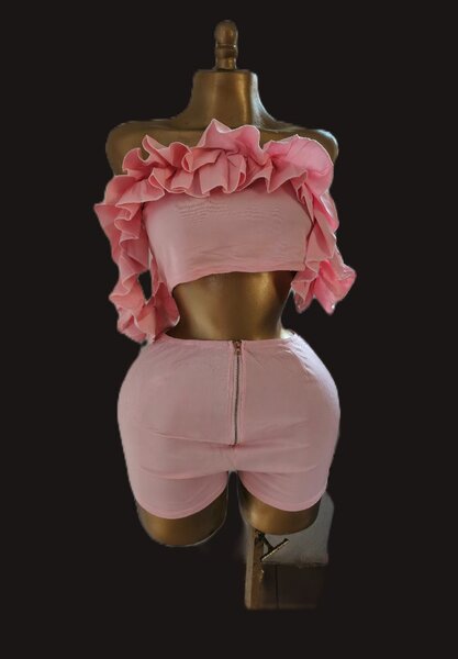 Ensemble court rose à volants