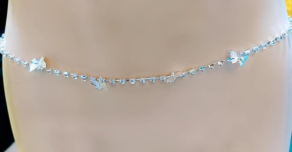 Chic chaîne au rein et au pieds papillons minces en argent