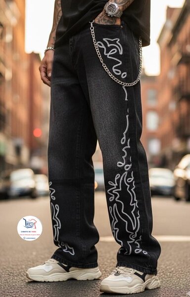 Jean streetwear noir graphique