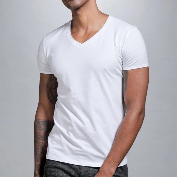 T-shirt Homme V Col Blanc