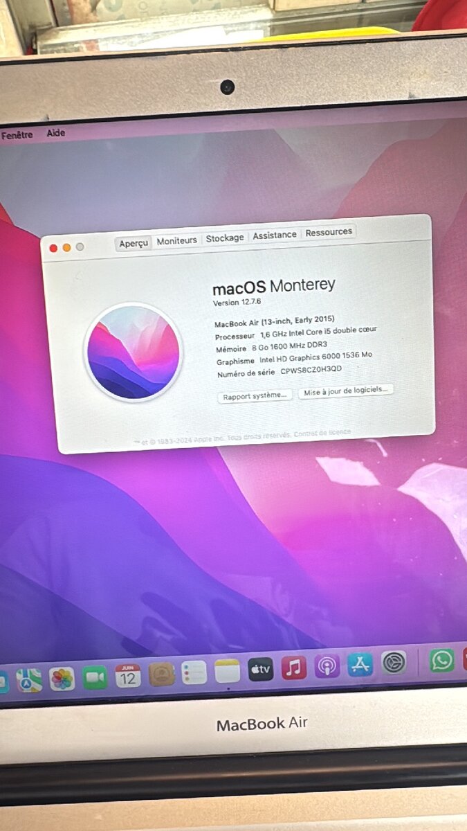 MacBook Air 13", Early 2015, macOS Monterey