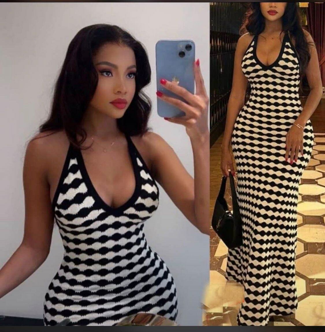 Robe longue noire et blanche élégante