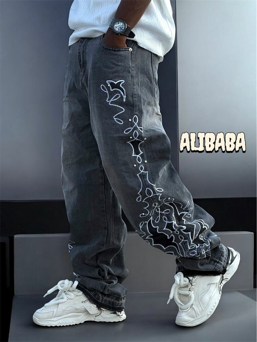 Jean noir brodé style urbain