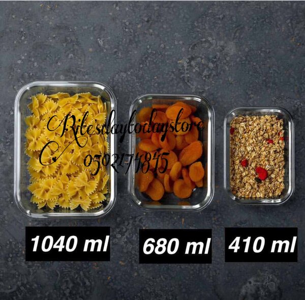 3 set glass bowls with bamboo lids