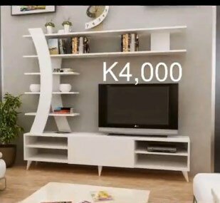 TV stand with vertical shelves, white