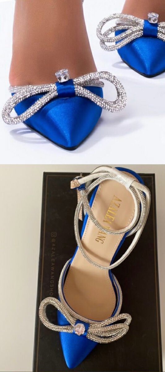 Escarpins bleus satinés avec strass