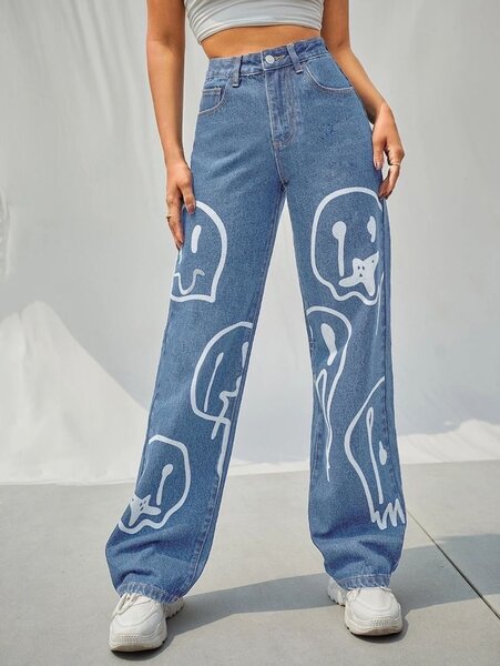 Jeans larges imprimés tendance