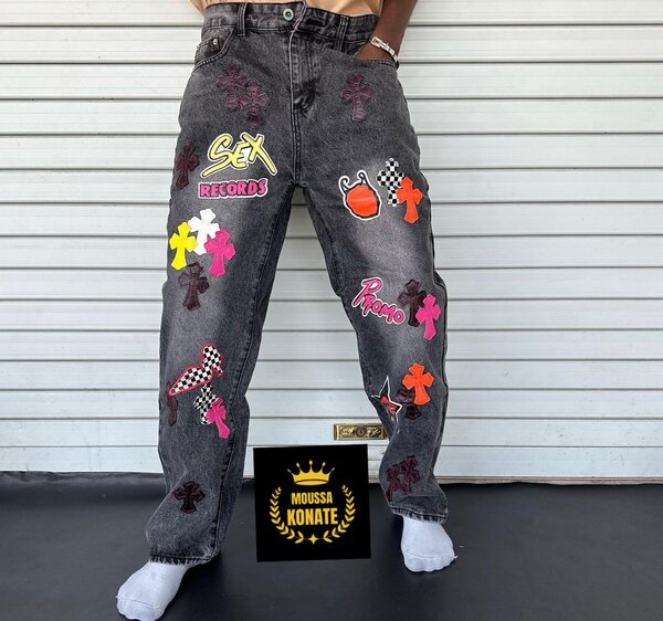 Jeans patchwork coloré