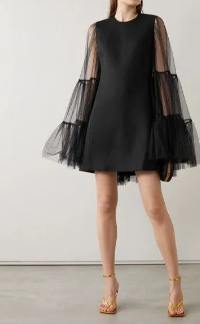 Cape-Effect Crepe And Cotton-Bend Tulle Dress ( Only Top) ( Fabric Linen And Net)