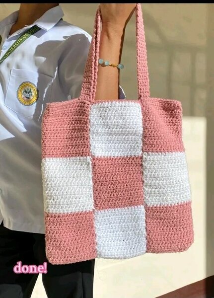 Tote bag crochet bicolore