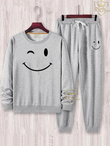 2 PCs Fleece plain Track Suits For Men's