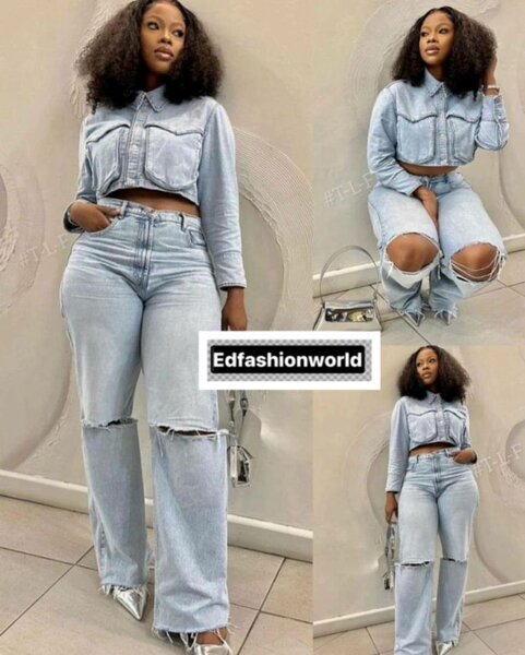 Ladies solid jeans top and down