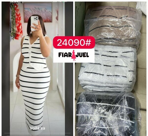 Robe longue rayée sans manches