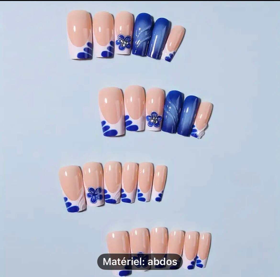 Ongles Press-Ons Bleu Floral