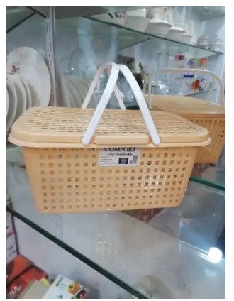 Premium Basket with Handle & Lid For Outdoor Carry - Top Quality Plastic Basket For Picnic & Travel - Carry Basket for Daily Use - Baby Clothes Basket (12 inch length 8 inch width 6 inch height)