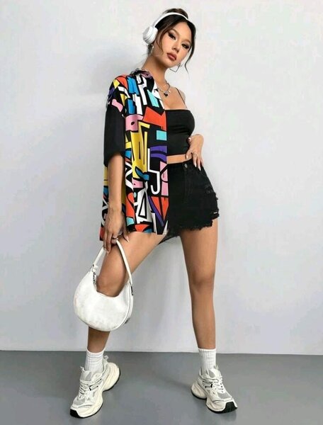 Chemise graphique oversize femme