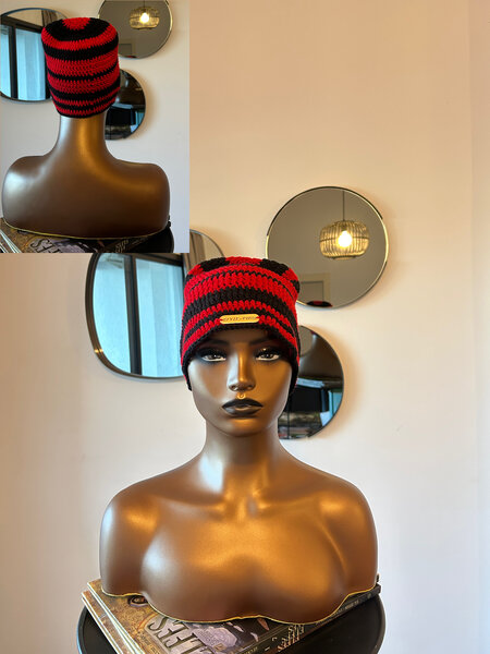 Bonnet rayé tricoté main