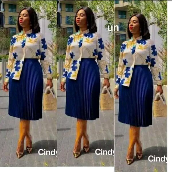 Women's 2-piece suit, floral print blouse and plain Skirt