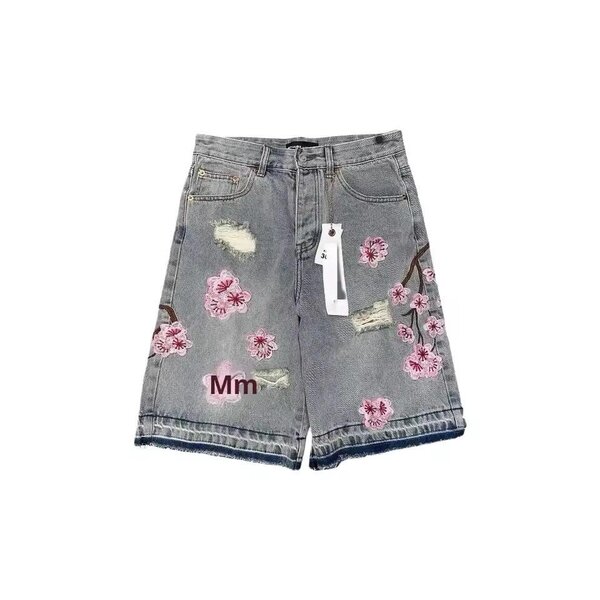 Shorts en jean à fleurs