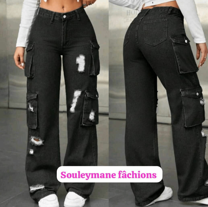Jean cargo noir déchiré