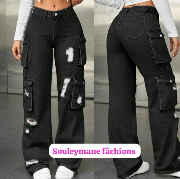 Jean cargo noir déchiré