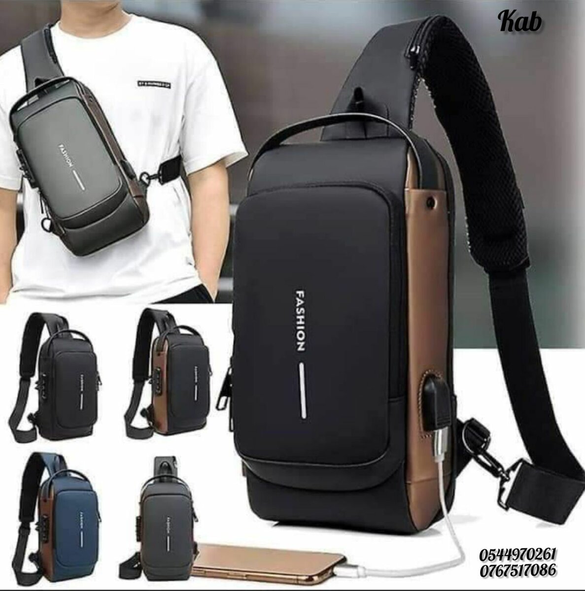 Sac de poitrine antivol mixte, sac à bandoulière  avec port.