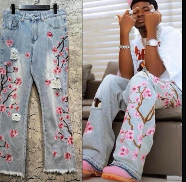 Jean brodé floral tendance