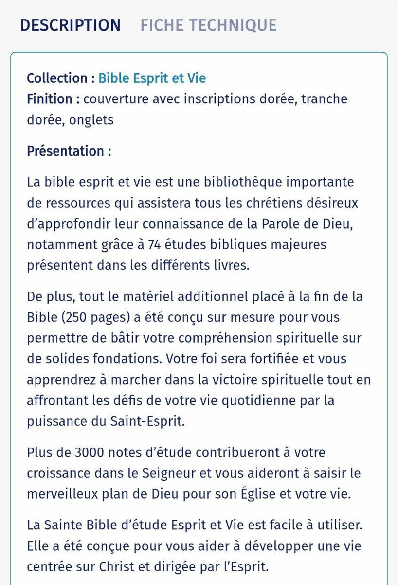 La Sainte Bible Esprit et Vie