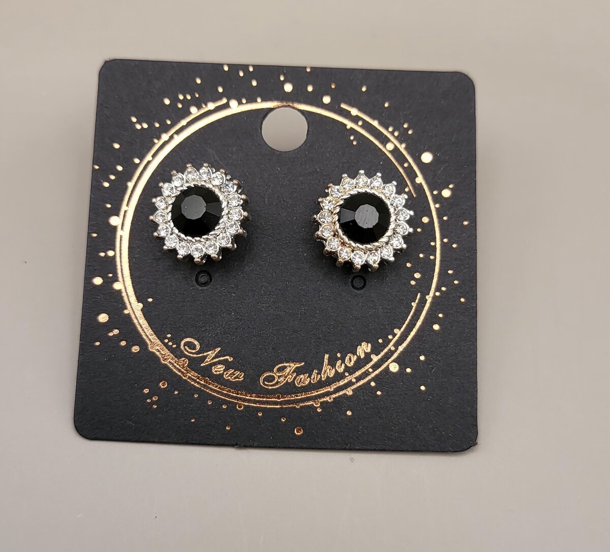 Black stone Silver Earrings stud
