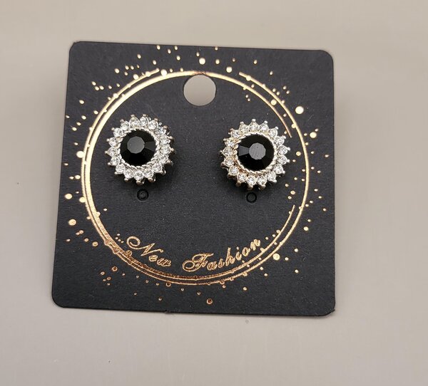 Black stone Silver Earrings stud