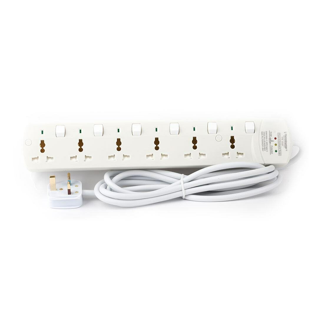 6 Way Universal Power Extension Socket With Surge Protection